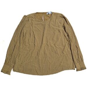 LOFT Polka Dot Blouse Top Women's Size S Mustard Yellow Long Sleeve Keyhole